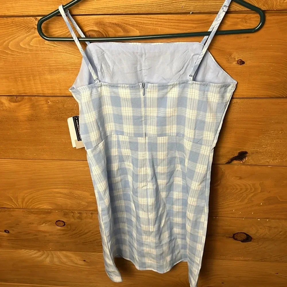BP Adult Dress Small Blue White Lola Plaid Square Neck Mini Sun Women's - Picture 8 of 13